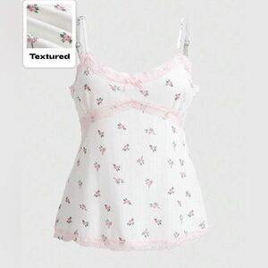 Romwe Lace Trim Ditsy Floral Cami Top Bow Detail Size 0XL